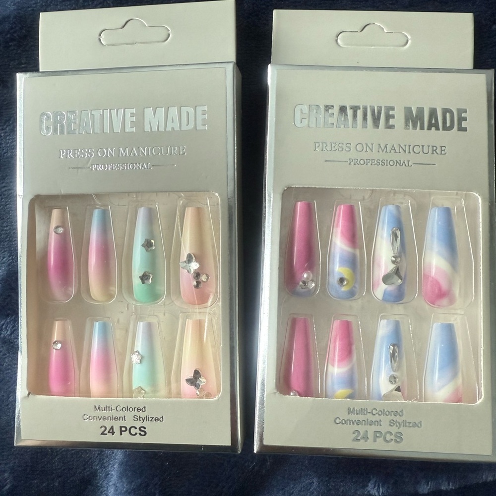 Multi-Colored Press-On Nails - 24 PCS (2 Sets)
